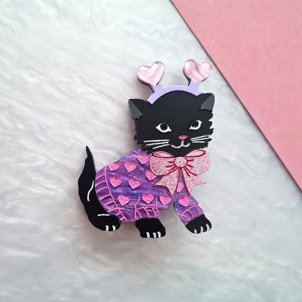 Feline Loved Up Kitty Brooch - Pastel Cat Pin by Cherryloco Jewelry | Perfect for Women's Blazers, Scarves & Gift Giving
