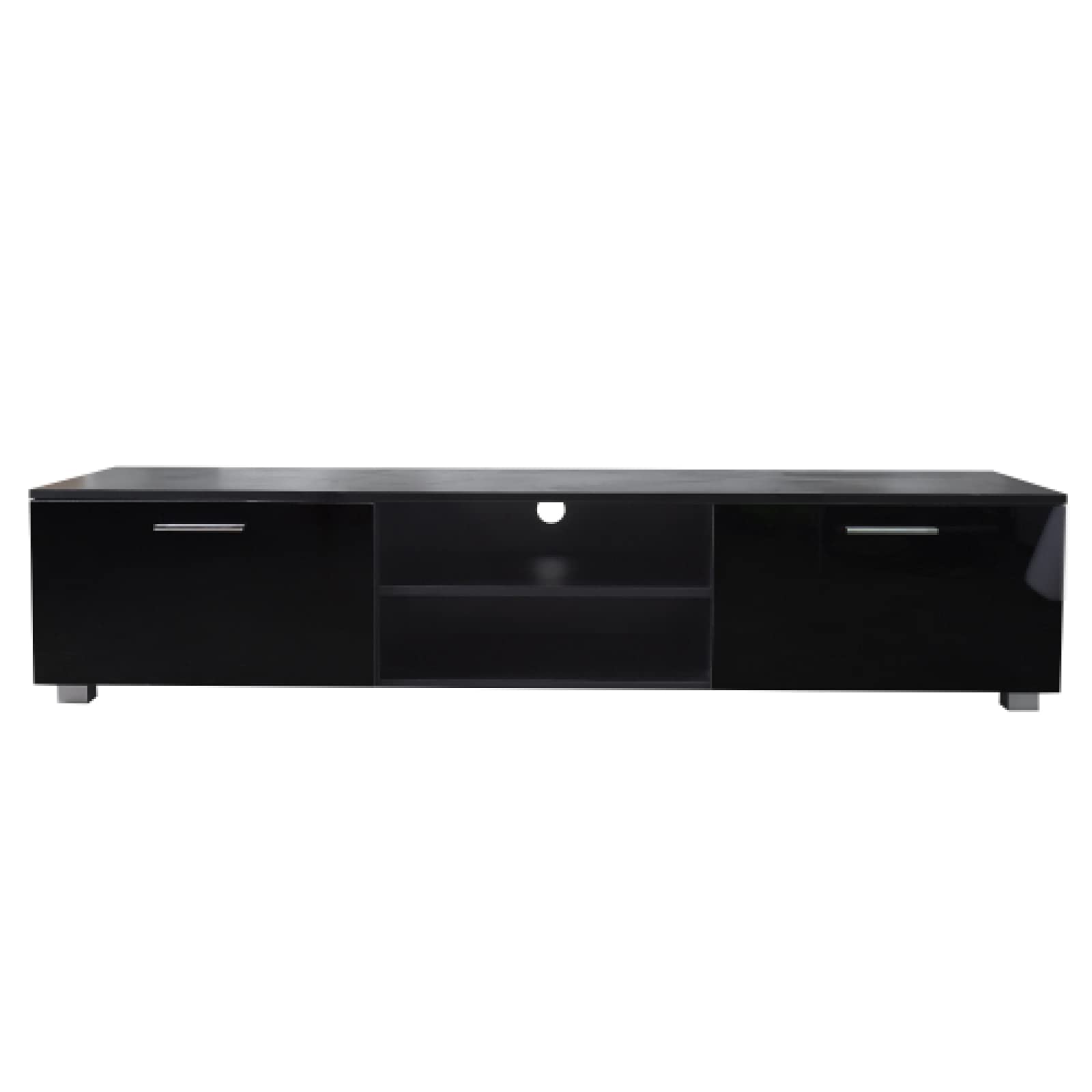 Black TV Stand for 70 Inch TVs - Modern Media Console Entertainment Center with 2 Storage Cabinets & Open Shelves - Perfect for Living Room, Bedroom, Home Theater & Office Spaces
