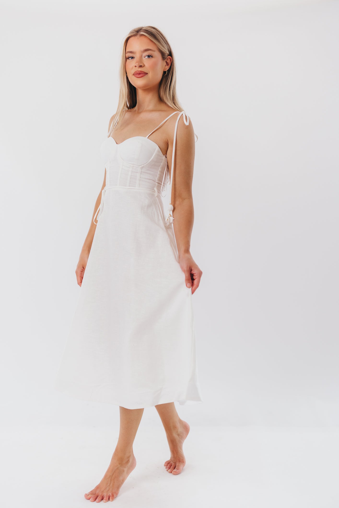 Norma Jean Bustier Style Midi Dress - Elegant White Bodycon Dress for Women | Perfect for Cocktail Parties, Date Nights & Special Occasions