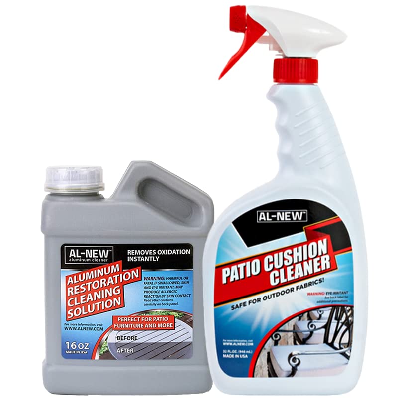 AL-NEW Outdoor Patio Furniture Cleaner Bundle - Restore Faded Metal & Clean Fabric Cushions | Heavy-Duty Rust Remover for Patio Chairs, Tables & Garden Furniture | Perfect for Deck, Poolside & Backyard Cleaning