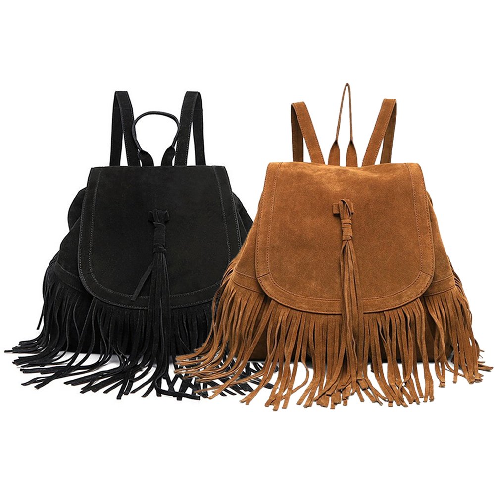 Stylish Women's Suede Fringe Tassel Backpack Purse - PU Leather Shoulder Bag for Travel, Work & Daily Use | Fashionable Daypack for Women | Perfect for Commuting, Shopping & Weekend Getaways