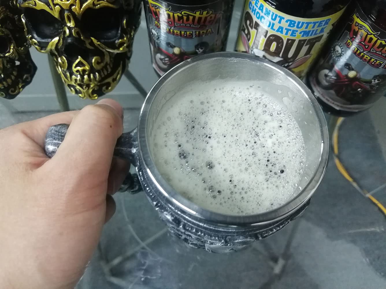 Viking Skull Coffee Mug 14oz - Stainless Steel Insulated Reusable Cup with Handle for Hot & Cold Drinks - Perfect for Coffee, Tea, Beer, Milk - Great Halloween Barware, Party Cup & Unique Gift for Men & Women