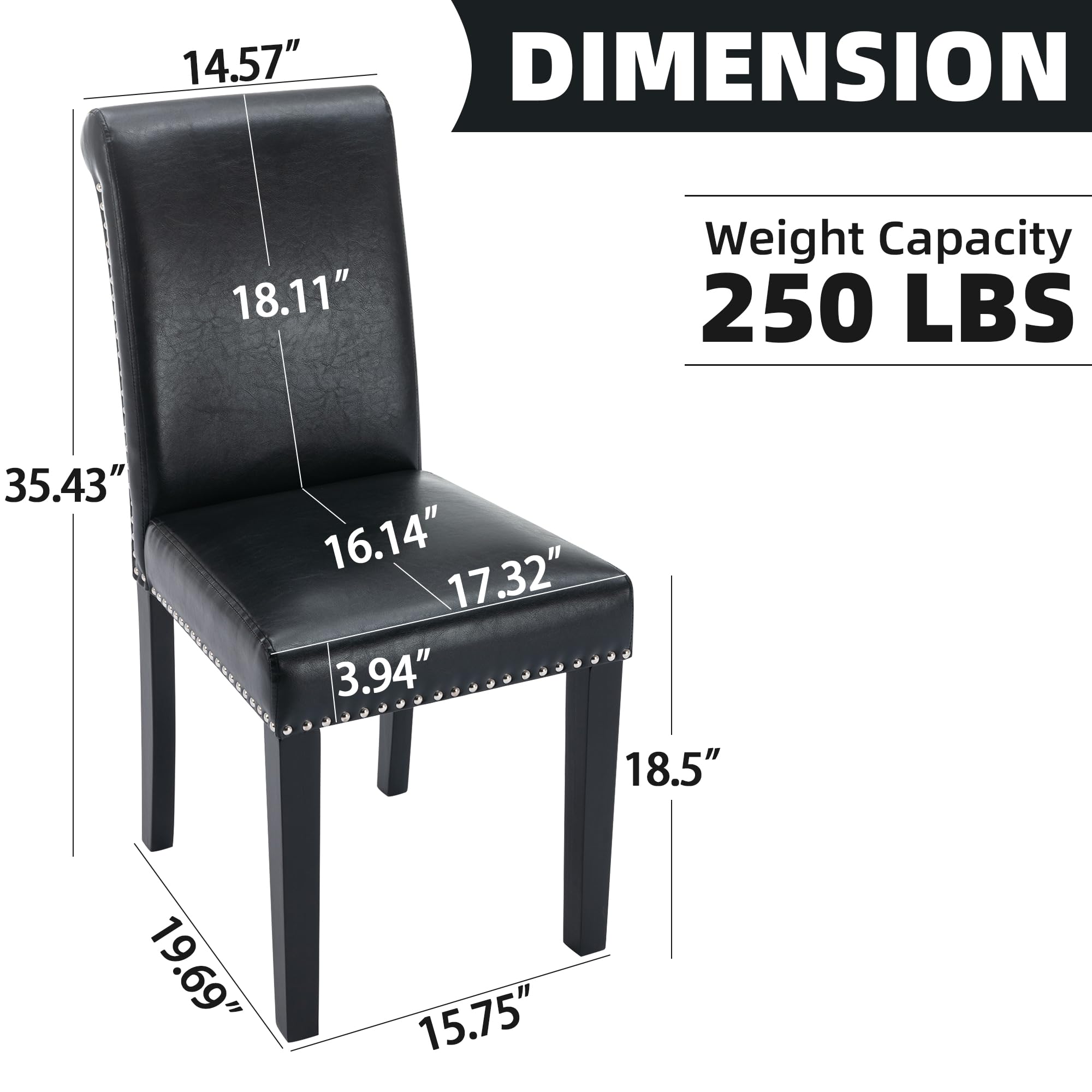 Westice 8-Piece Upholstered PU Leather Dining Chair Set with Nailhead Trim & Rubber Wood Legs - Modern Kitchen & Dining Room Chairs for Small Spaces, Apartment, Restaurant - Black (Perfect for Home Dining, Kitchen Island, Breakfast Nook & Compact Living Spaces)