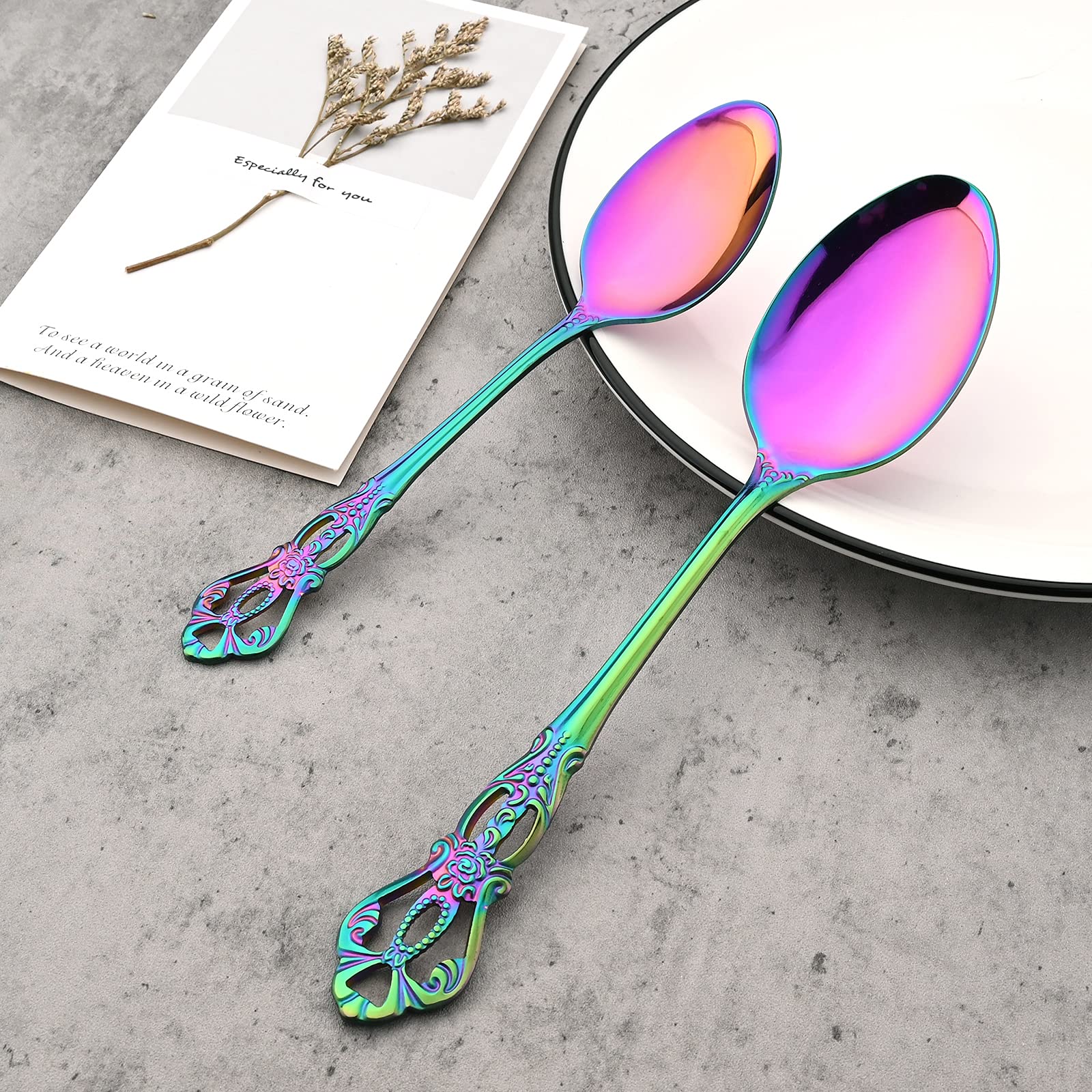 8-Piece Luxury Royal Silverware Set - 18/10 Stainless Steel Rainbow Flatware Service for 2, Elegant Cutlery Set with Forks, Spoons & Knives - Modern Mirror Polished Dishwasher Safe Tableware - Perfect for Fine Dining, Wedding Gifts & Special Occasions