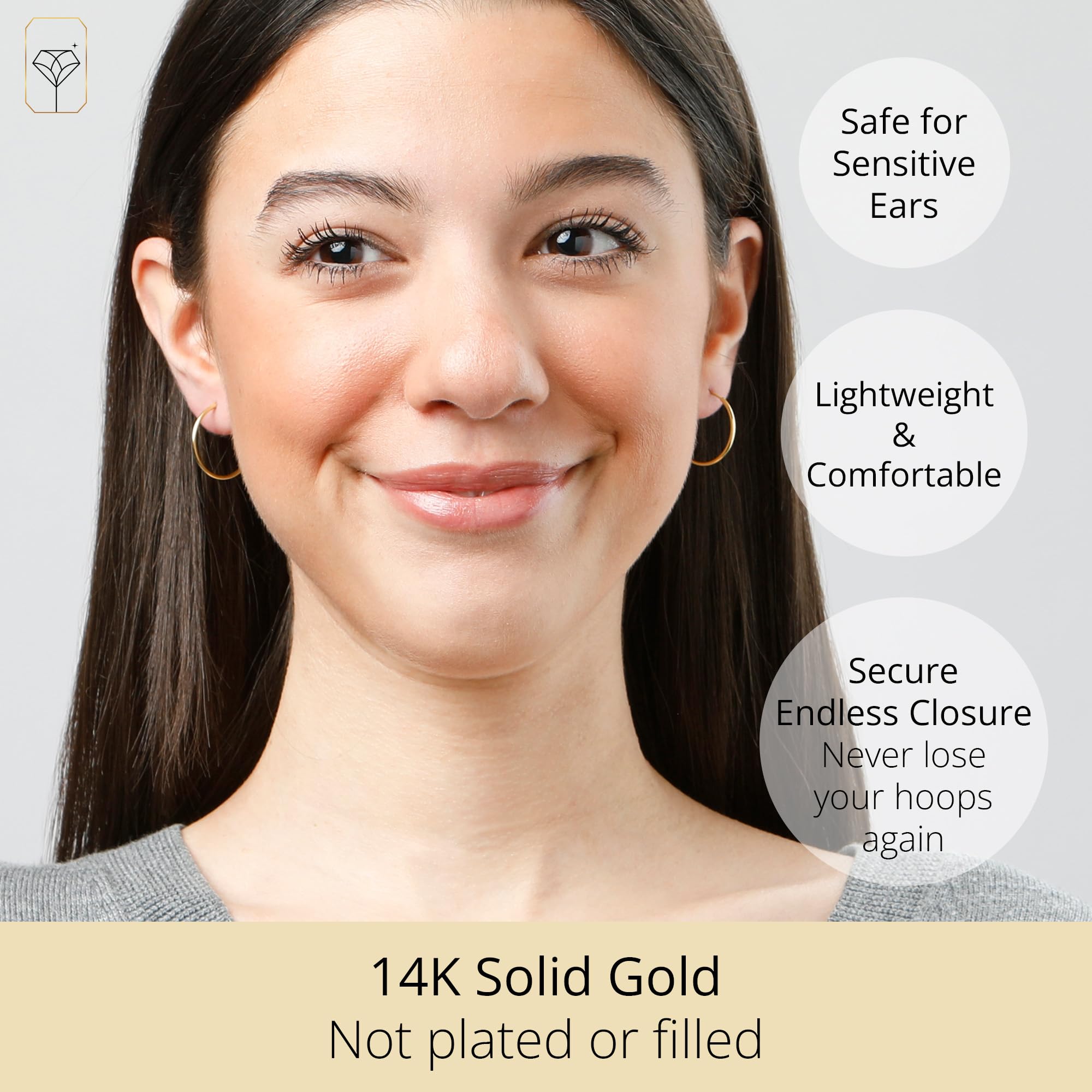 14k Solid Gold Hoop Earrings for Women - 1.5mm Thin Tube Yellow Gold Continuous Hoop Earrings | Real 14k Gold Jewelry | Perfect for Everyday Wear, Work & Special Occasions