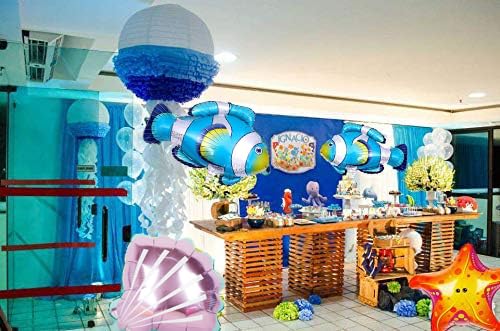 9 Pcs Large Ocean Animal Balloons - Cartoon Fish Foil Balloons for Birthday Party Decorations, Baby Shower & Under the Sea Theme Events