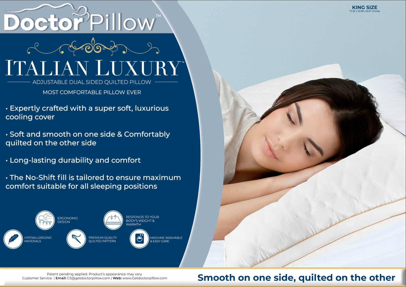 Italian Luxury Adjustable Quilted Pillow Set of 2 - Soft & Supportive for Bed, Sofa & Travel - Perfect for Home Decor, Office & Gift Giving