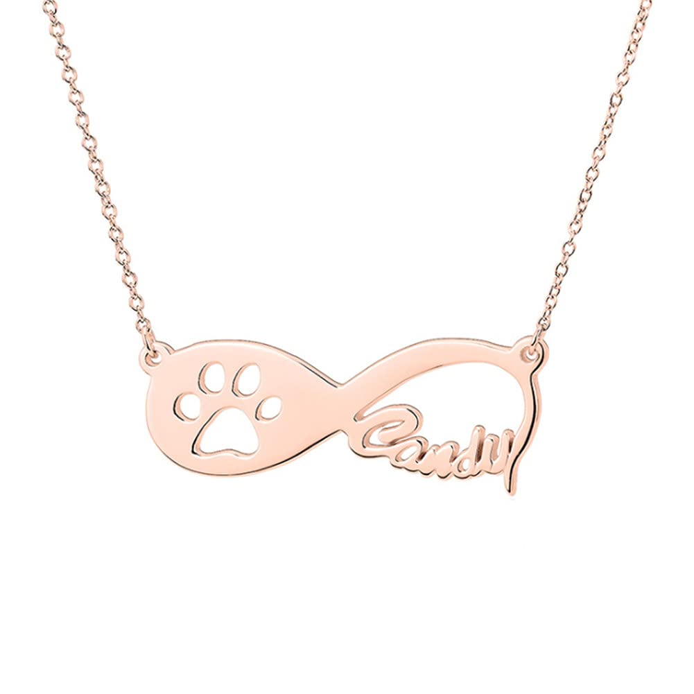 925 Sterling Silver Dog Paw Infinity Necklace - Custom Name Engraved Personalized Jewelry for Women, Eternal Love Gift for Dog Lovers, Anniversary, Birthday, Valentine's Day Present