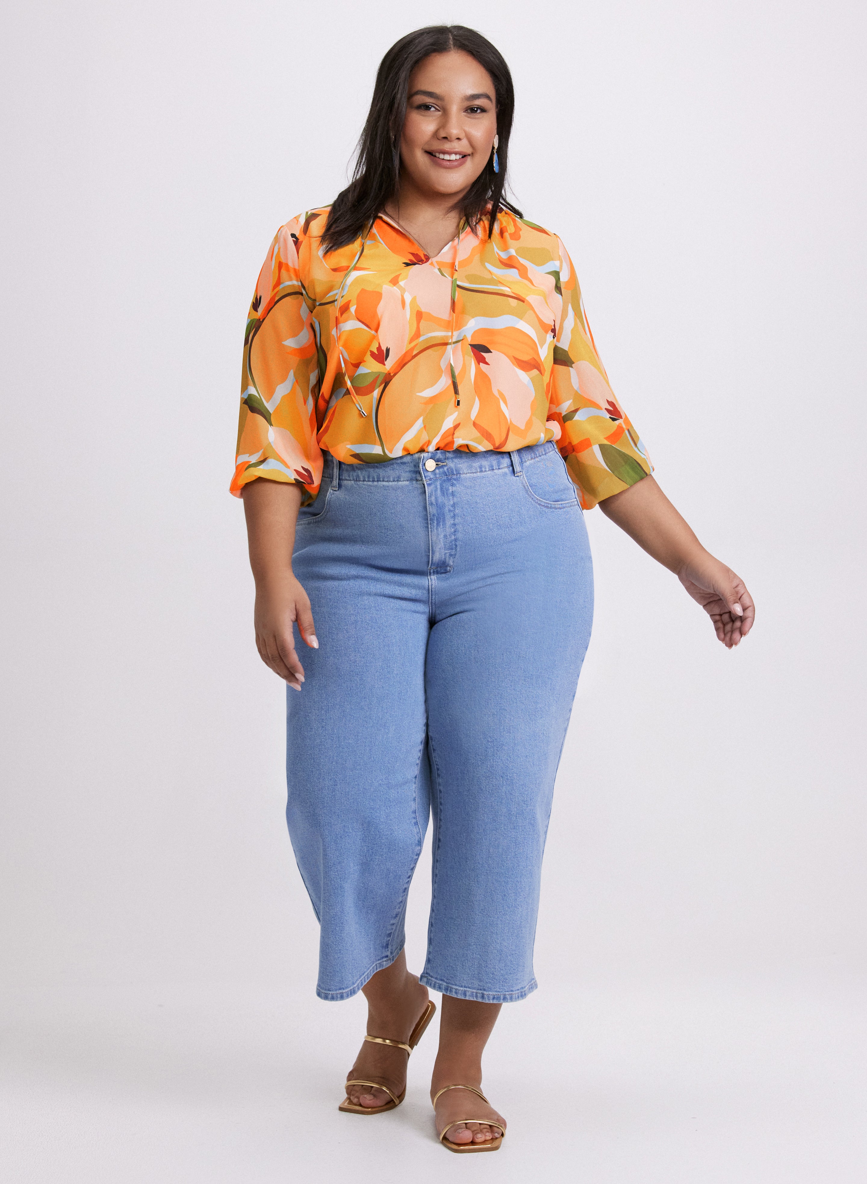 Floral Split Neck Blouse for Women - Elegant V-Neck Flowy Tops - Summer Casual & Office Wear - Perfect for Work, Date Night & Special Occasions