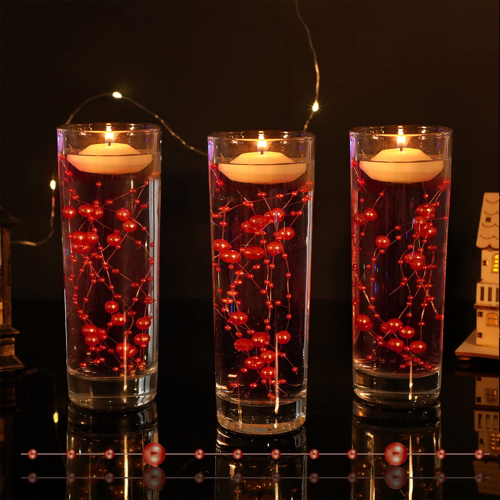 50Pcs 6-Inch Artificial Pearl Strings for Candles - Elegant Vase Fillers, Wedding Centerpieces, Valentine's Day & Party Table Decor (Red) - Perfect for DIY Crafts, Home Decor, and Special Occasions