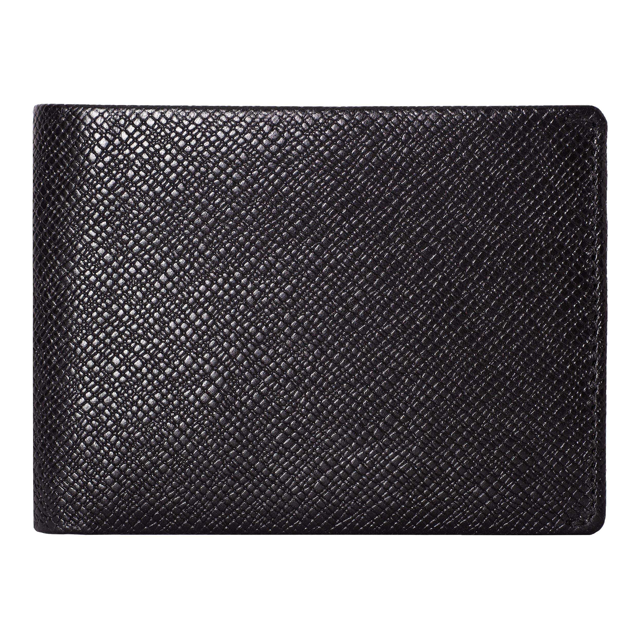 DiLoro RFID Slim Saffiano Leather Travel Wallet for Men - Bifold Top Flip Design with 2 ID Windows, Firenze Black - Perfect for Business Trips and Everyday Use