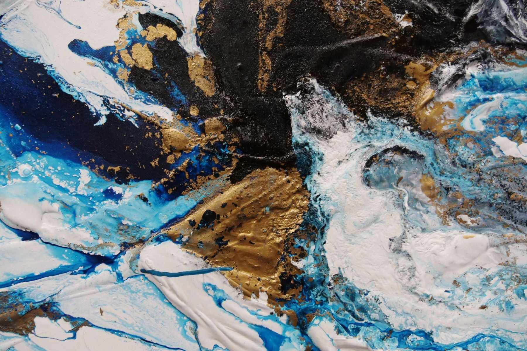 Blue Black Textured Abstract Painting - Cobalt Pearl 190cm x 100cm Modern Wall Art for Living Room, Bedroom & Office Decor