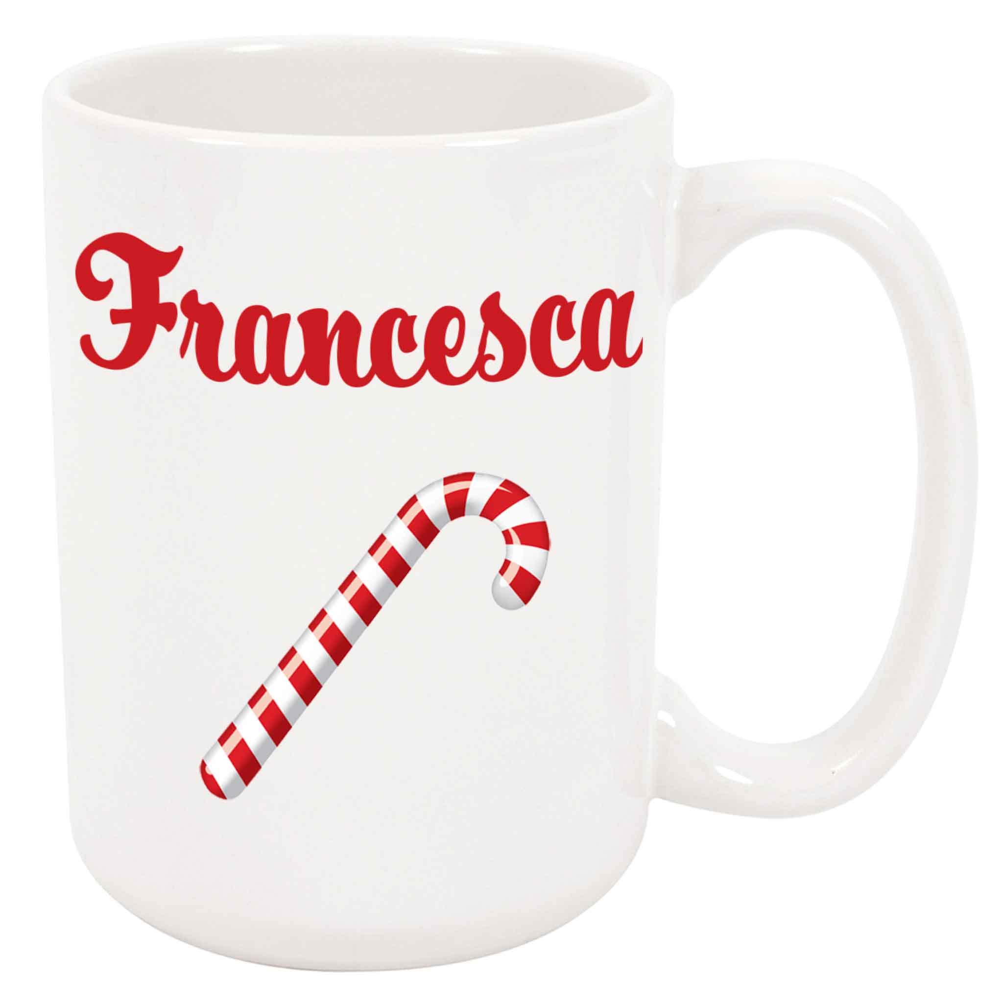 Francesca Candy Cane Christmas Coffee Mug - Holiday Themed Ceramic Cup for Hot Cocoa, Tea & Coffee - Perfect for Xmas Gifts, Office Use & Cozy Winter Mornings