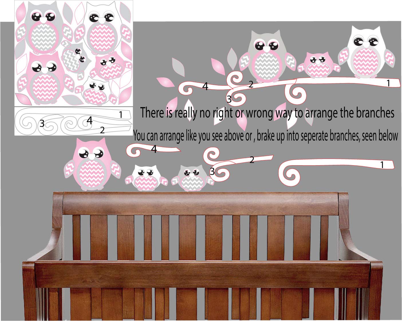 Yellow and Grey Owl Wall Decals - Removable Nursery Wall Stickers for Baby Room Decor, Kids Bedroom, Playroom & Classroom Decorations