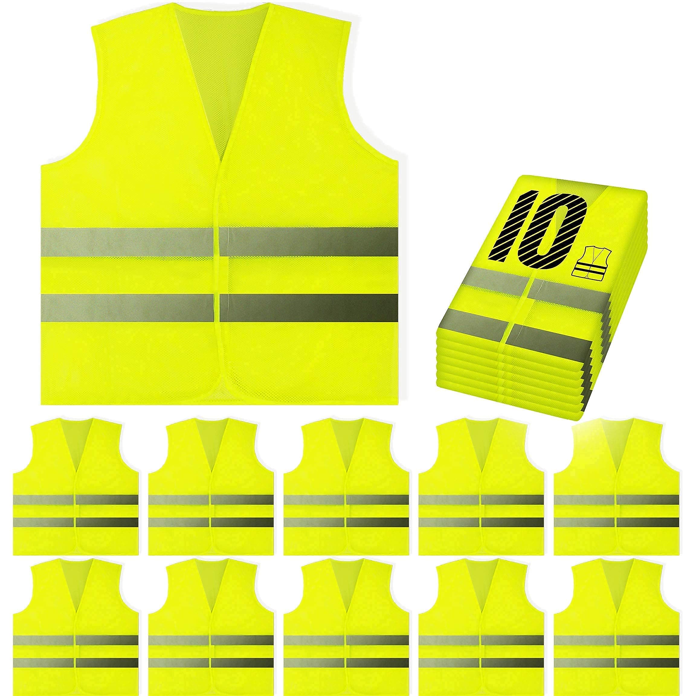 40-Piece Safety Vest Variety Pack - 10 Yellow Mesh, 10 Orange Mesh, 10 Yellow Pocket Knitted, 10 Orange Pocket Knitted Vests for Construction, Road Work & Emergency Crews