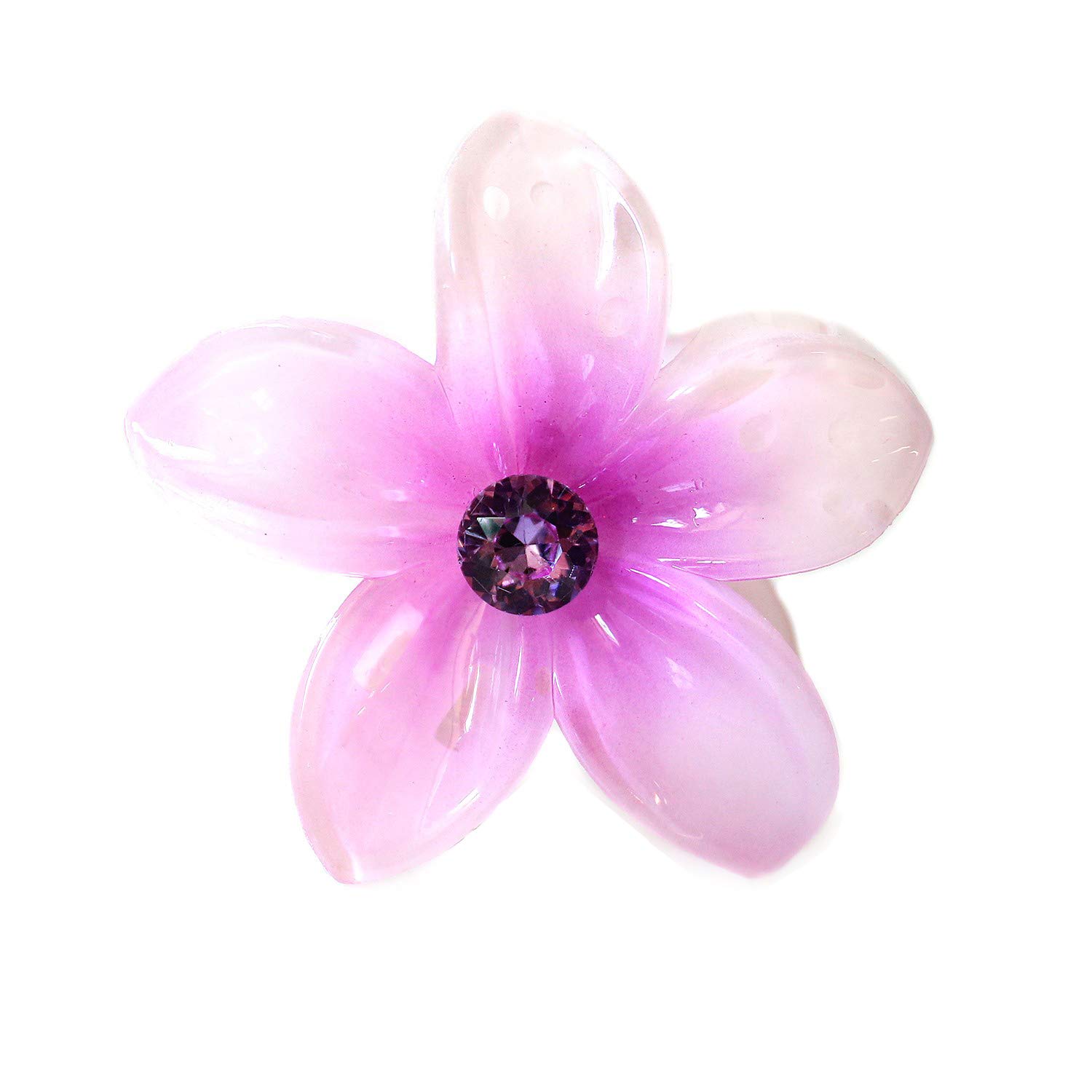 Hawaiian Luau Party Dance Plastic Pastel Plumeria Flower Hair Clips with Center Stone - Purple Hair Accessories for Women, Girls, Beach, Summer & Tropical Themed Events