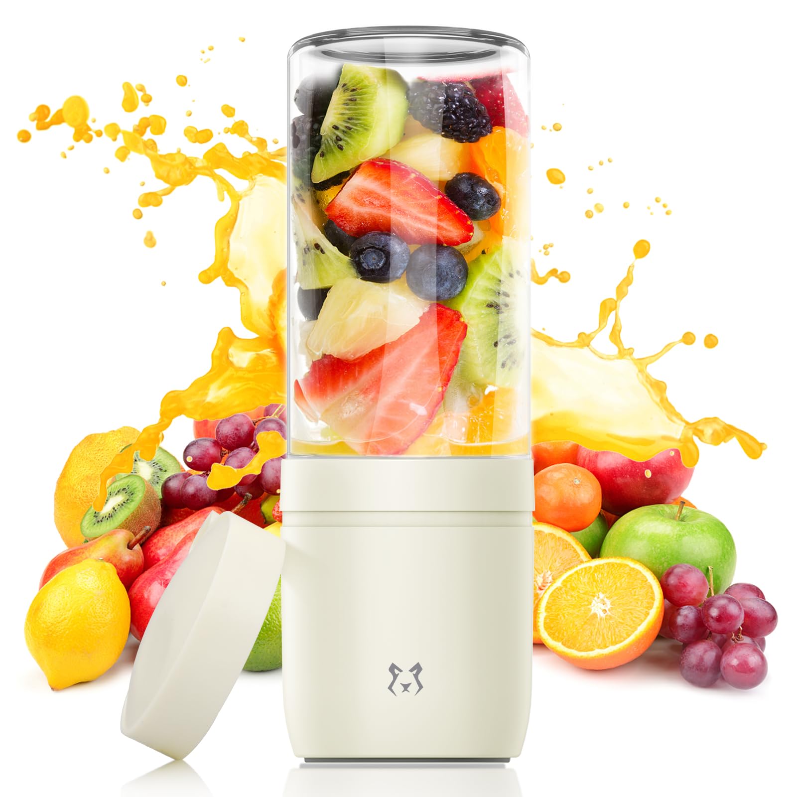 Portable Blender 350ml - Mini USB Rechargeable Personal Blender with 4 Stainless Steel Blades for Smoothies, Shakes & Juices - Perfect for Home, Office, Camping & Travel - Beige