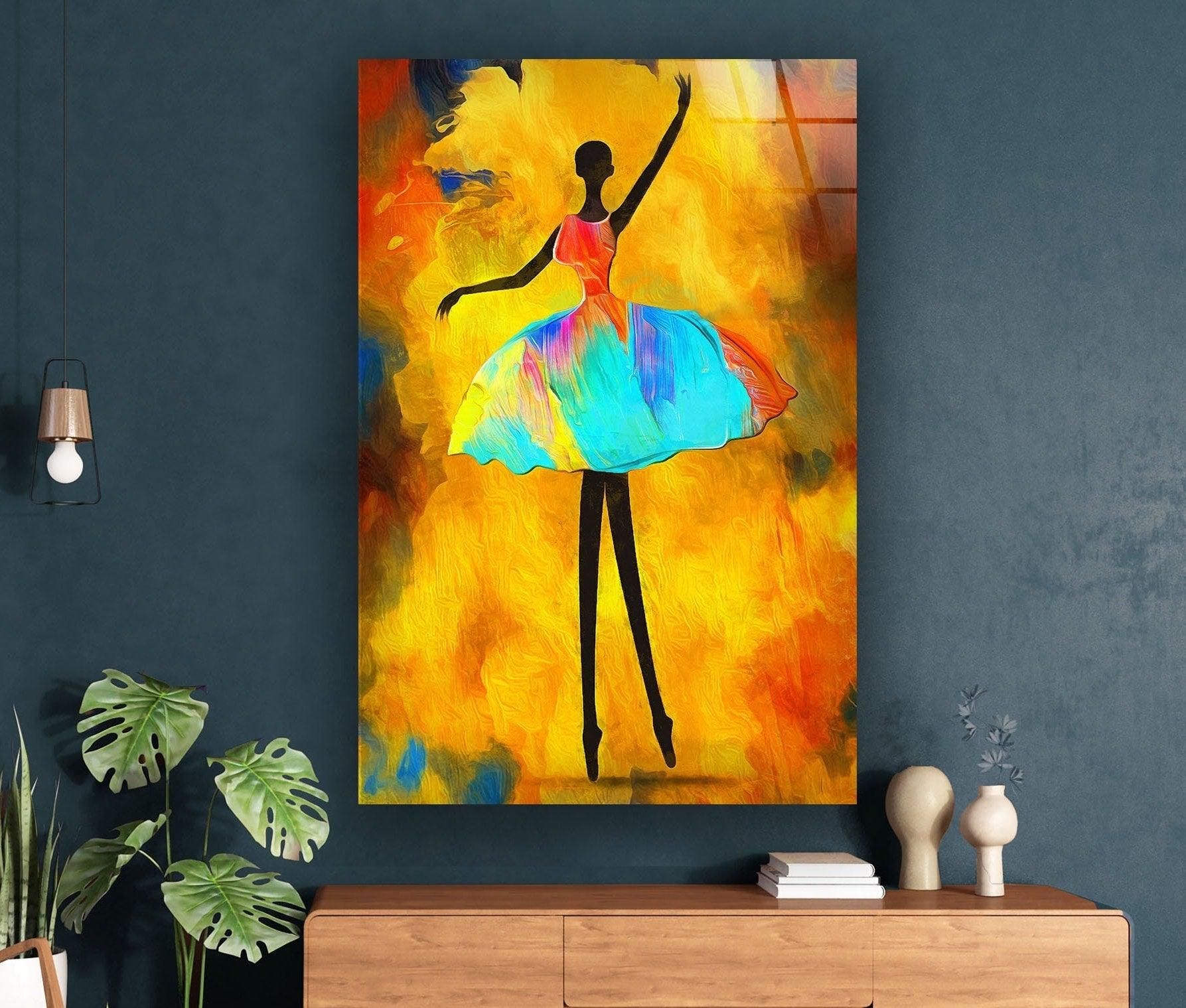 Elegant Ballerina Painting Glass Wall Art - Handmade Ballet Dancer Decor for Living Room, Bedroom & Office - Perfect Gift for Dance Lovers