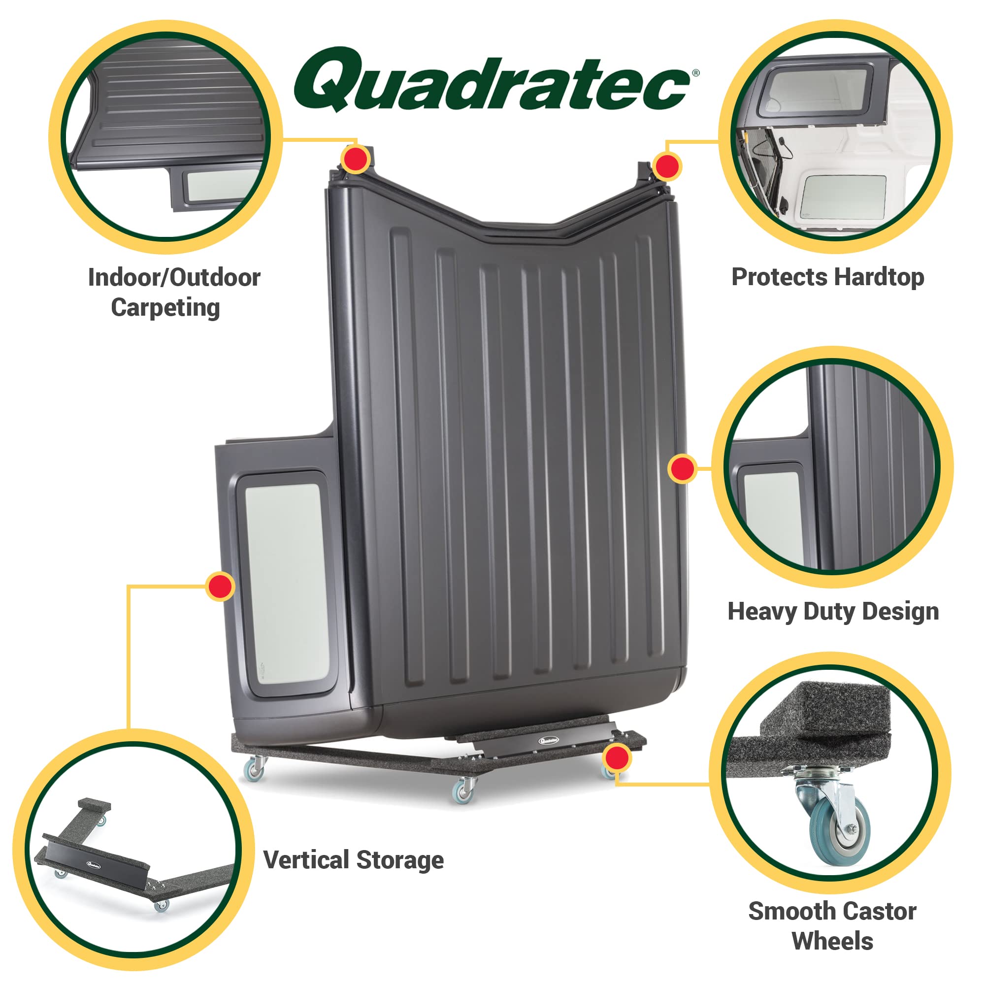 Quadratec Deluxe Hardtop Storage Hoist & Cart for Jeep Wrangler JL & JK (2007-2023) - Space-Saving Hard Top Stand with Wheels | Garage Organization & Jeep Accessories Storage Solution