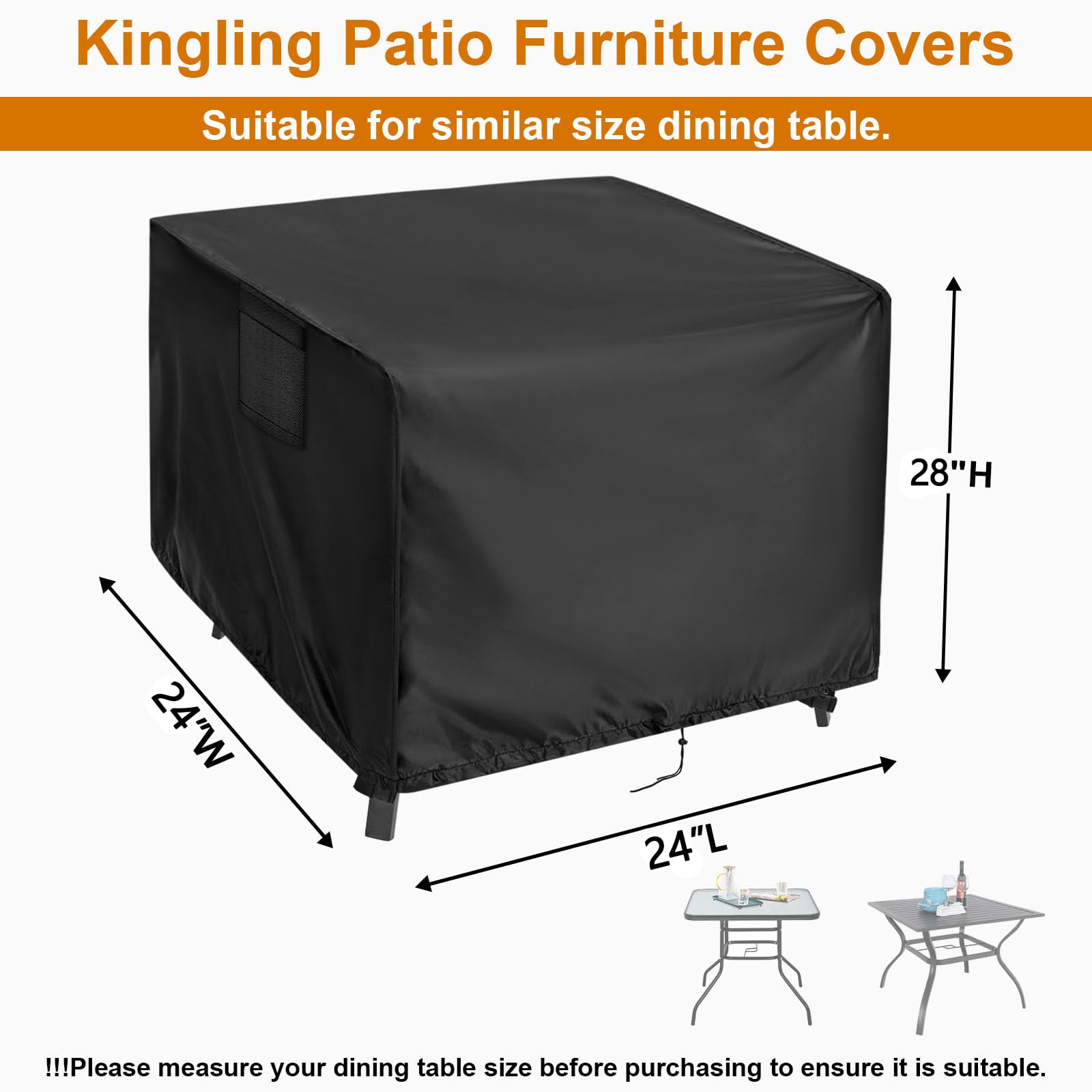 Kingling 24 Inch Square Waterproof Outdoor Table Cover - 24