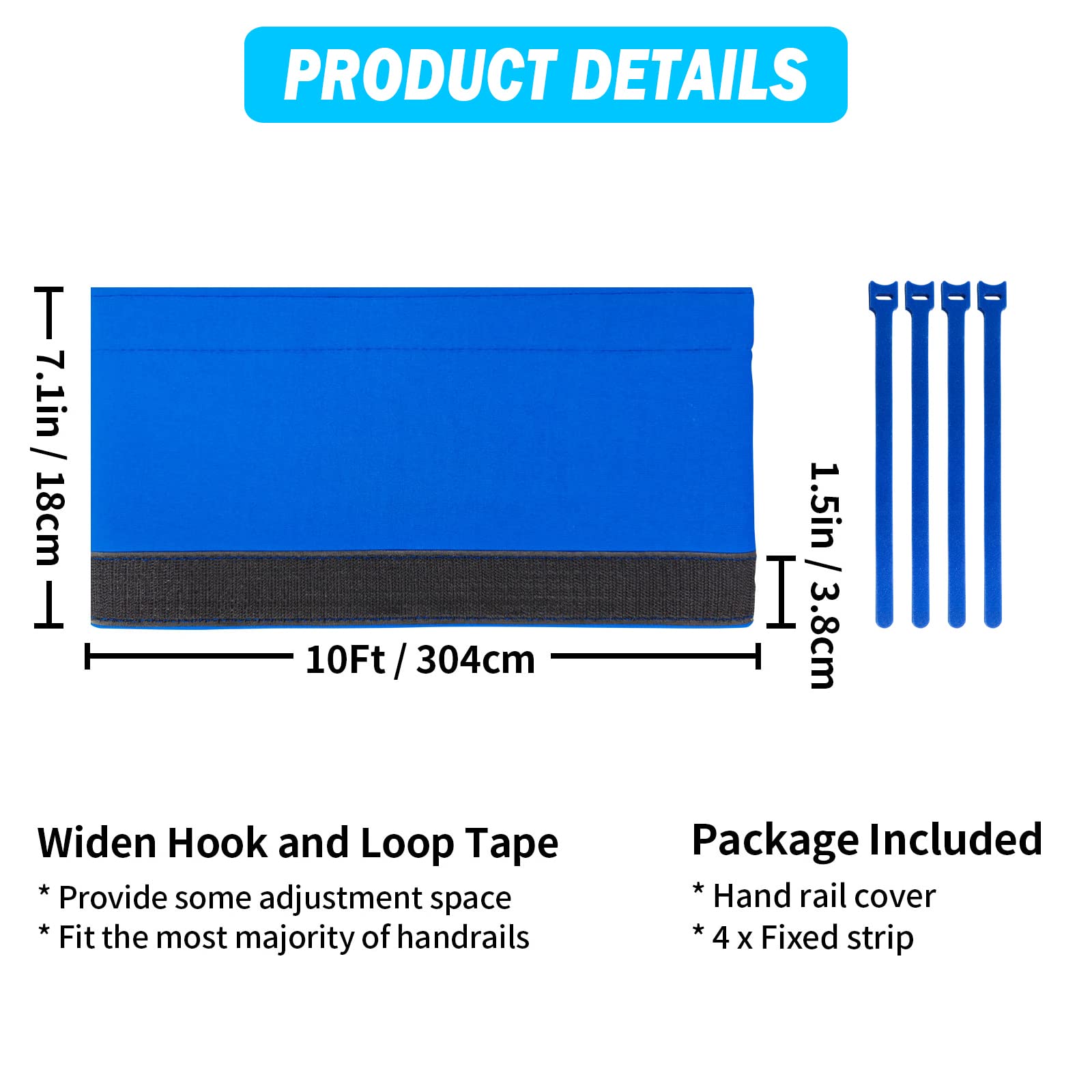 Moleney Slip-Resistant Pool Handrail Cover Grip Sleeve - 10ft Royal Blue Safety Rail Grip for Swimming Pool, Spa, and Deck Handrails