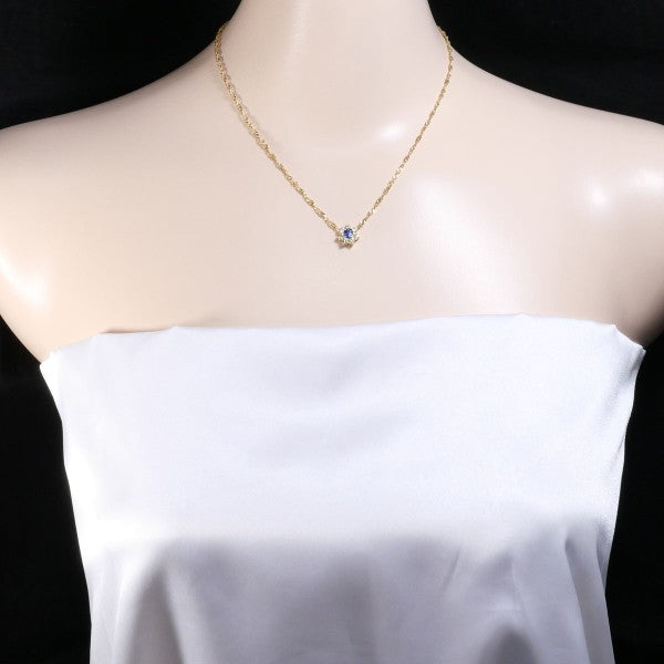 18K Yellow Gold Sapphire and Yellow Diamond Necklace for Women - Elegant Jewelry Gift for Anniversary, Wedding, or Special Occasion