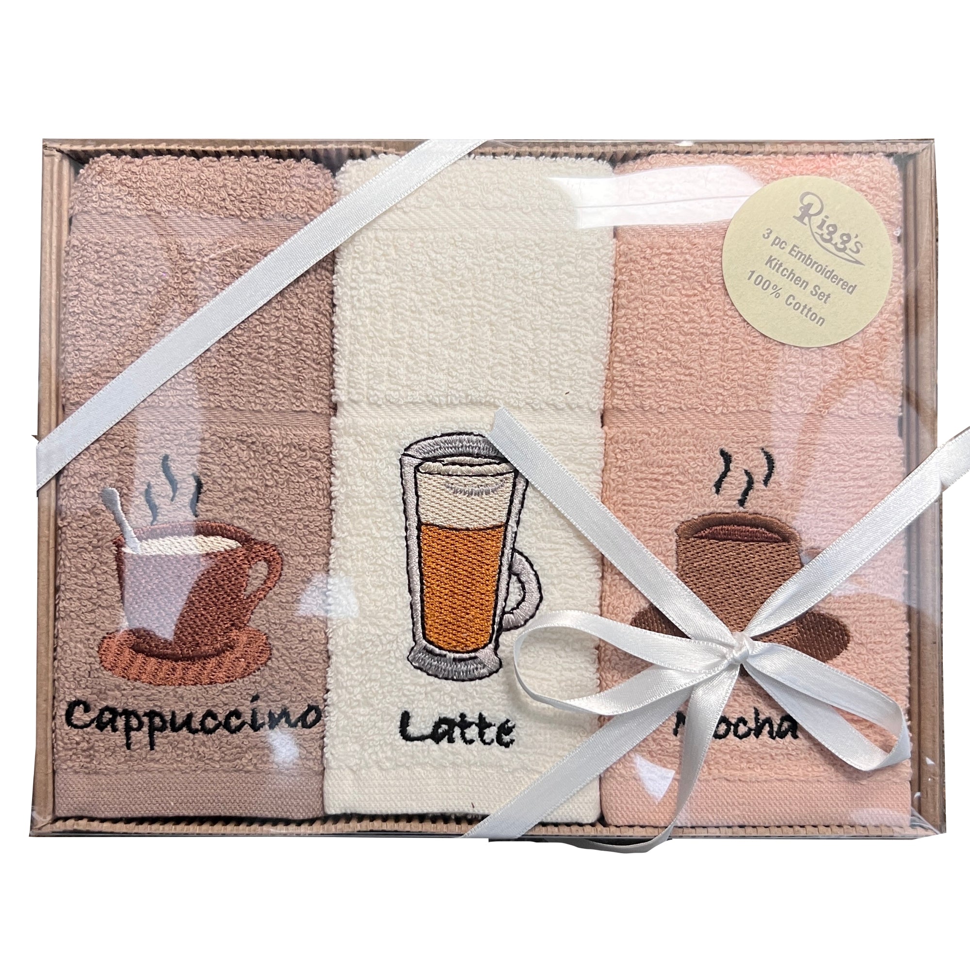 Premium 3-Piece Embroidered Coffee Themed Kitchen Towel Set - Absorbent & Decorative Dish Towels for Coffee Lovers, Perfect for Kitchen, Dining & Gifting