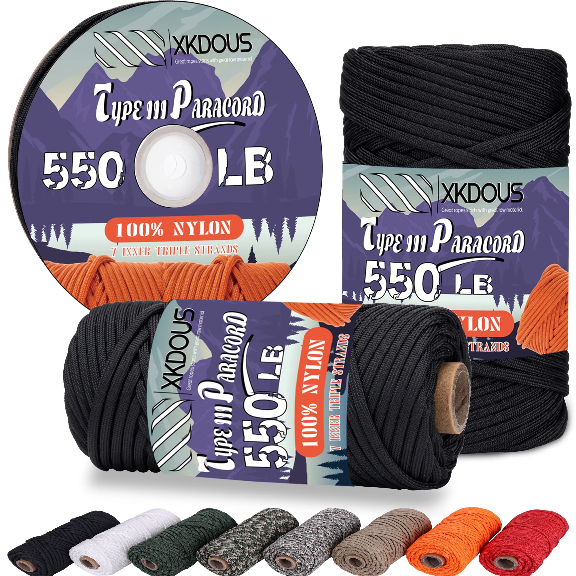 XKDOUS 550 Paracord 50ft - Tactical Nylon Rope for Survival, Camping & Hiking Gear
