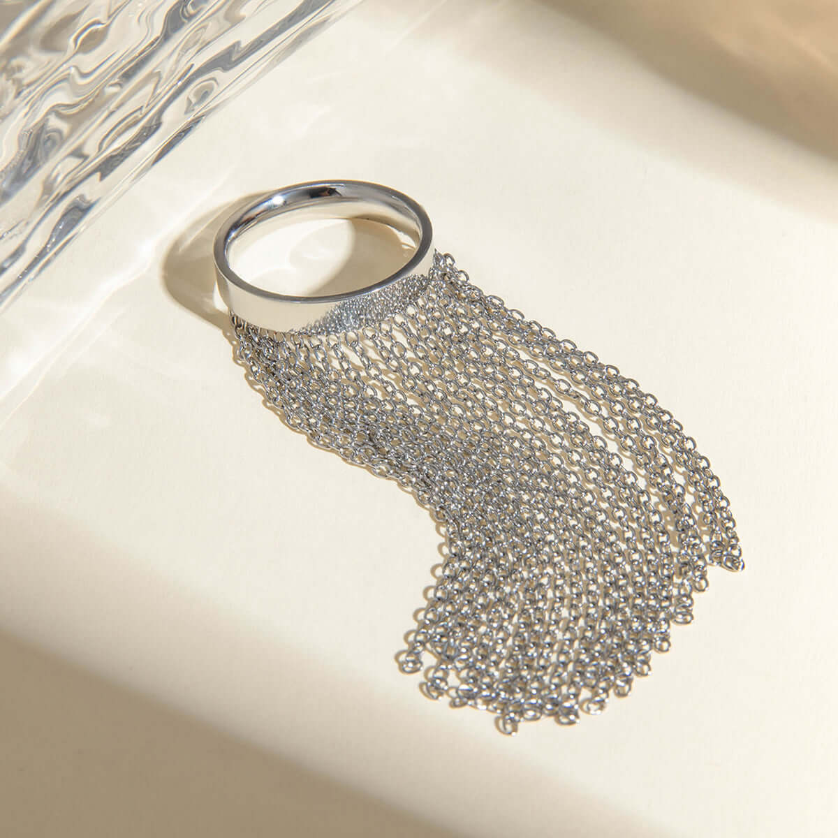 Exaggerated Gold and Silver Two-Tone Tassel Chain Ring for Women | Trendy Boho Jewelry for Parties, Weddings & Everyday Wear | JDR041