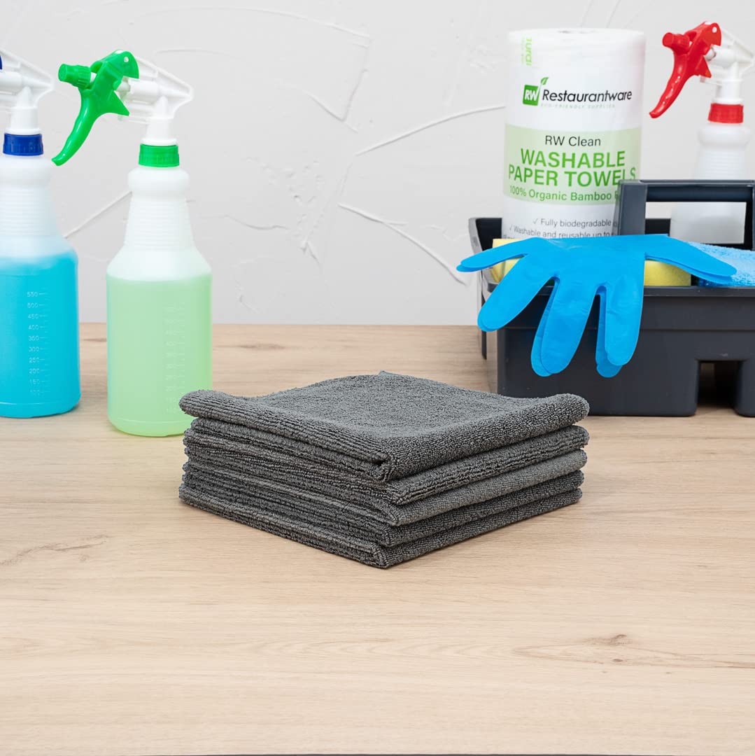 Restaurantware Clean Tek Professional 16x16 Inch Microfiber Cleaning Cloths - 100 Lint-Free, Highly Absorbent, Non-Abrasive Gray Towels for Kitchen, Restaurant, and Home Use - Reusable Multi-Purpose Cleaning Rags for Countertops, Glass, and Stainless Steel