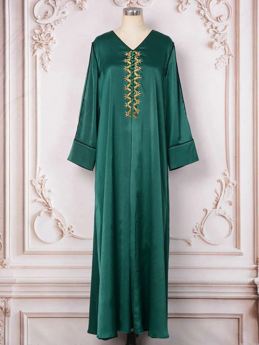 Elegant Rhinestone Beaded Caftan Dress for Women - Boho Maxi Kaftan with Sparkling Embellishments #25247 | Perfect for Eid Celebrations, Beach Vacations & Special Occasions