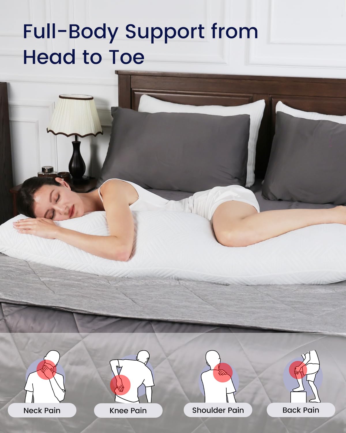 ZonLi Cooling Body Pillow 20x54 Inches - Adjustable Memory Foam Filling Long Body Pillow for Adults with Removable Cover - Full Size Bed Pillow for Hot Sleepers, Pregnancy Support & Side Sleepers - Perfect for Back Pain Relief & Comfortable Night Sleep (Cloud White)