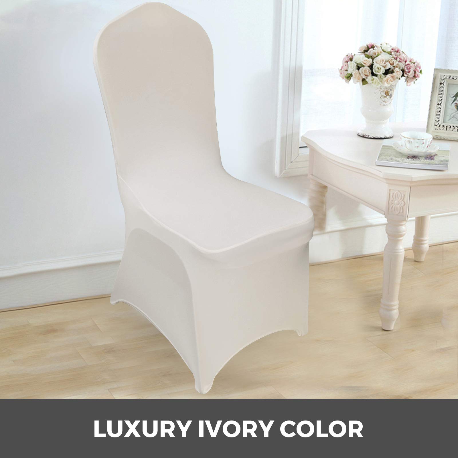 Happybuy 100 Pack Ivory Stretch Chair Covers - Polyester Spandex Slipcovers for Banquet, Dining, Party & Wedding Decor - Folding Flat Front Chair Covers (Perfect for Events, Restaurants & Home Decor)