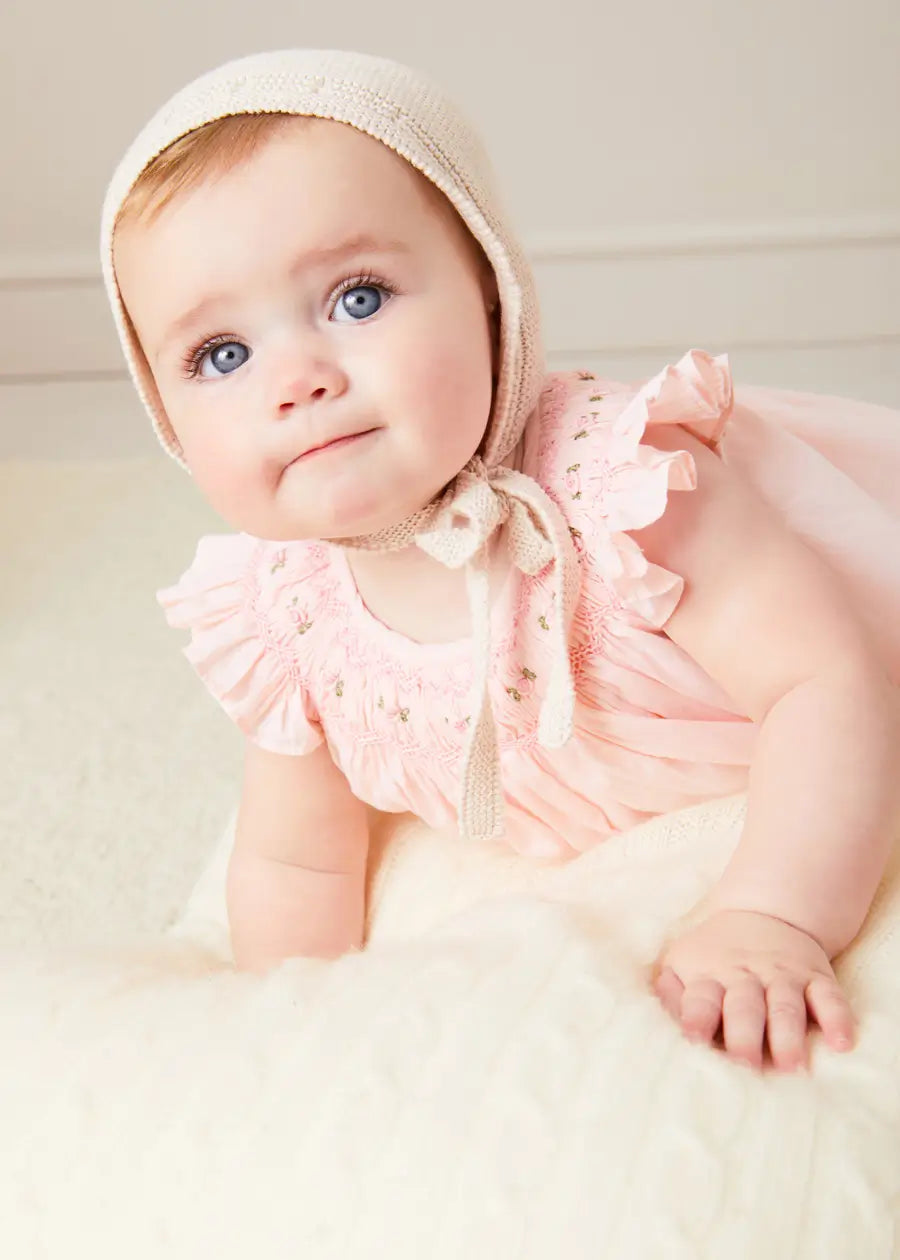 Pink Hand Smocked Sleeveless Baby Dress with Bloomers - 12 Months Size - Perfect for Special Occasions, Photoshoots & Summer Outfits