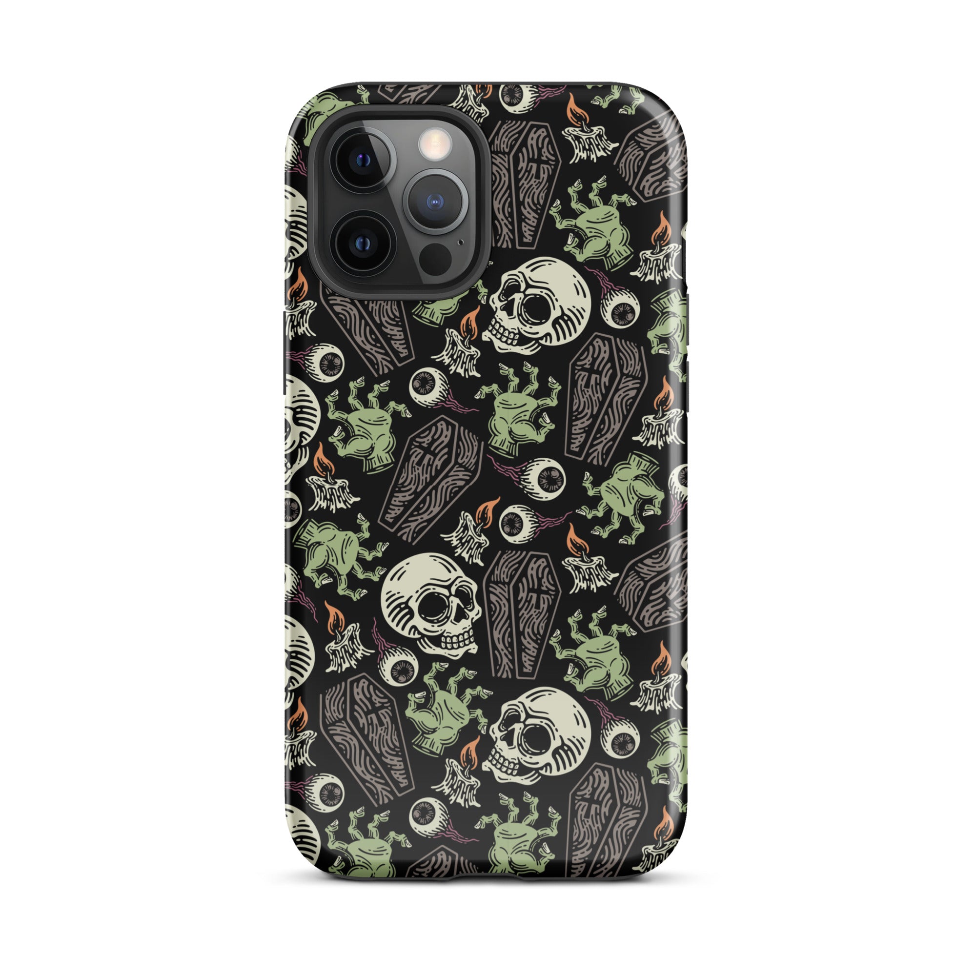 Premium Skeleton Horror iPhone Case - Durable Shockproof Protection for iPhone 12/13/14/15 Pro Max - Gothic Halloween Aesthetic Phone Cover for Parties & Cosplay