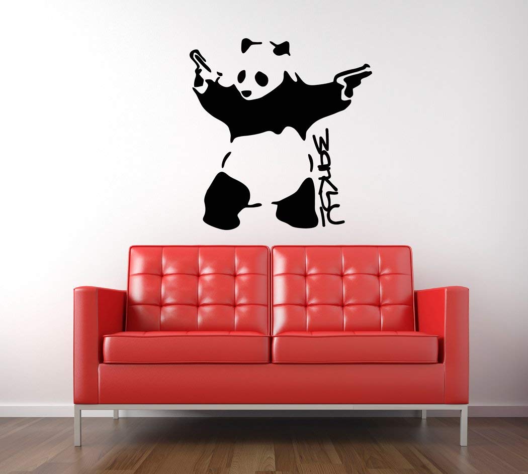 Banksy Panda with Guns Graffiti Wall Sticker - 24x23 Inch Urban Street Art Decal for Home, Office & Dorm Room Decor
