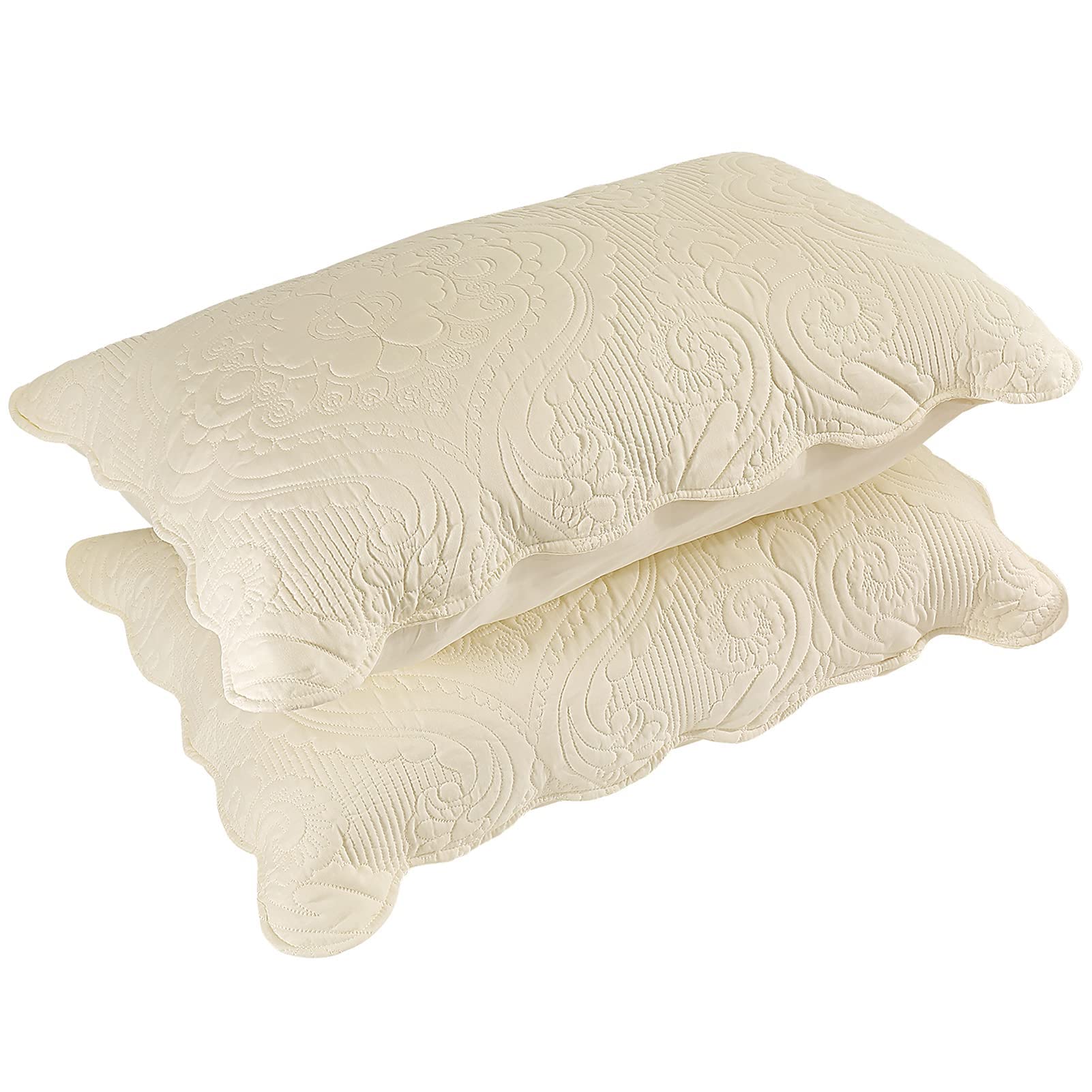 BOSOWOS Quilted Pillow Shams Set of 2 - Soft Breathable Microfiber Standard Size Bed Pillow Covers with Envelope Closure (Light Yellow, 20x26 Inch) for Bedroom Decor, Living Room Accent & Guest Room Styling