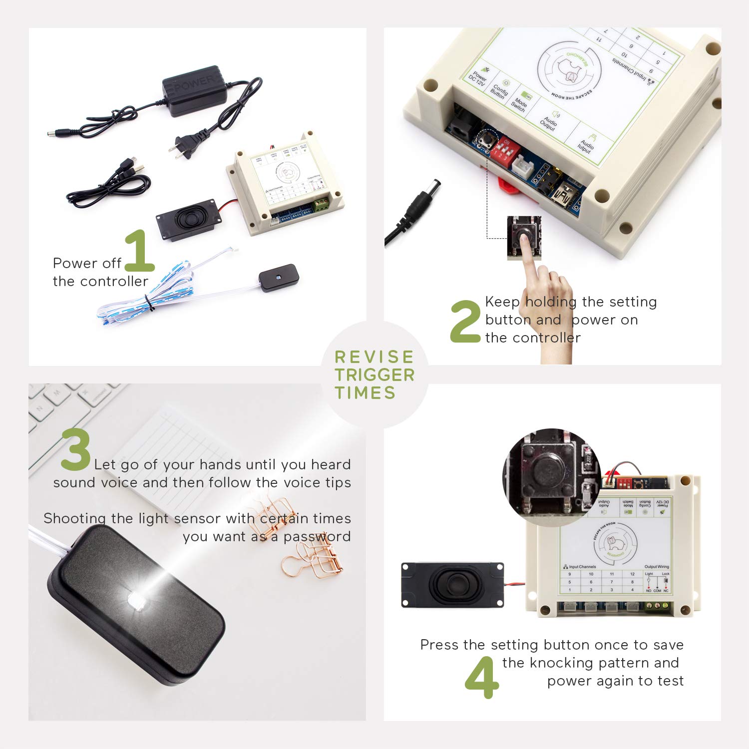 Professional Escape Room Props Kit with Audio Puzzles & Flashlight - 12V Electromagnetic Locks for Escape Games (7 Light Sensors Set) - Perfect for Exit Games, Team Building & Interactive Mystery Events