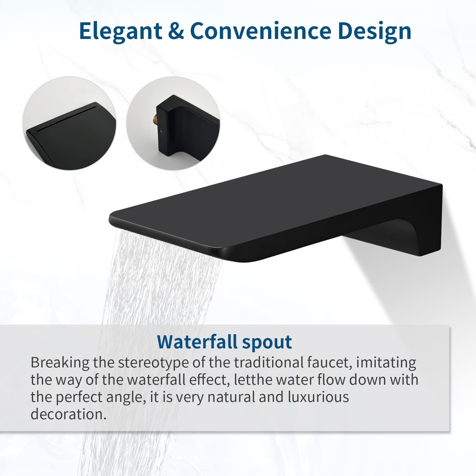 Premium Matte Black Shower Faucet Set with Waterfall Tub Spout - Complete Wall Mounted Shower System with Rough-in Valve for Bathroom Renovation | Perfect for Modern Home Spa Experience