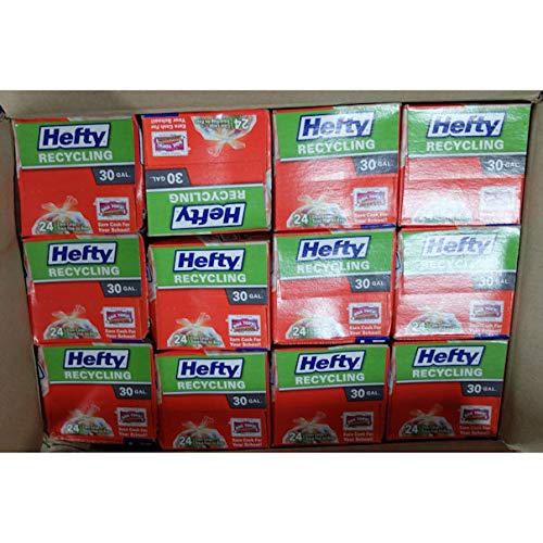 Hefty 30 Gallon Clear Large Recycling Trash Bags with Flap Tie, 12 Count - Heavy Duty Garbage Bags for Home, Office & Outdoor Use - Perfect for Recycling, Yard Waste & Household Cleanup