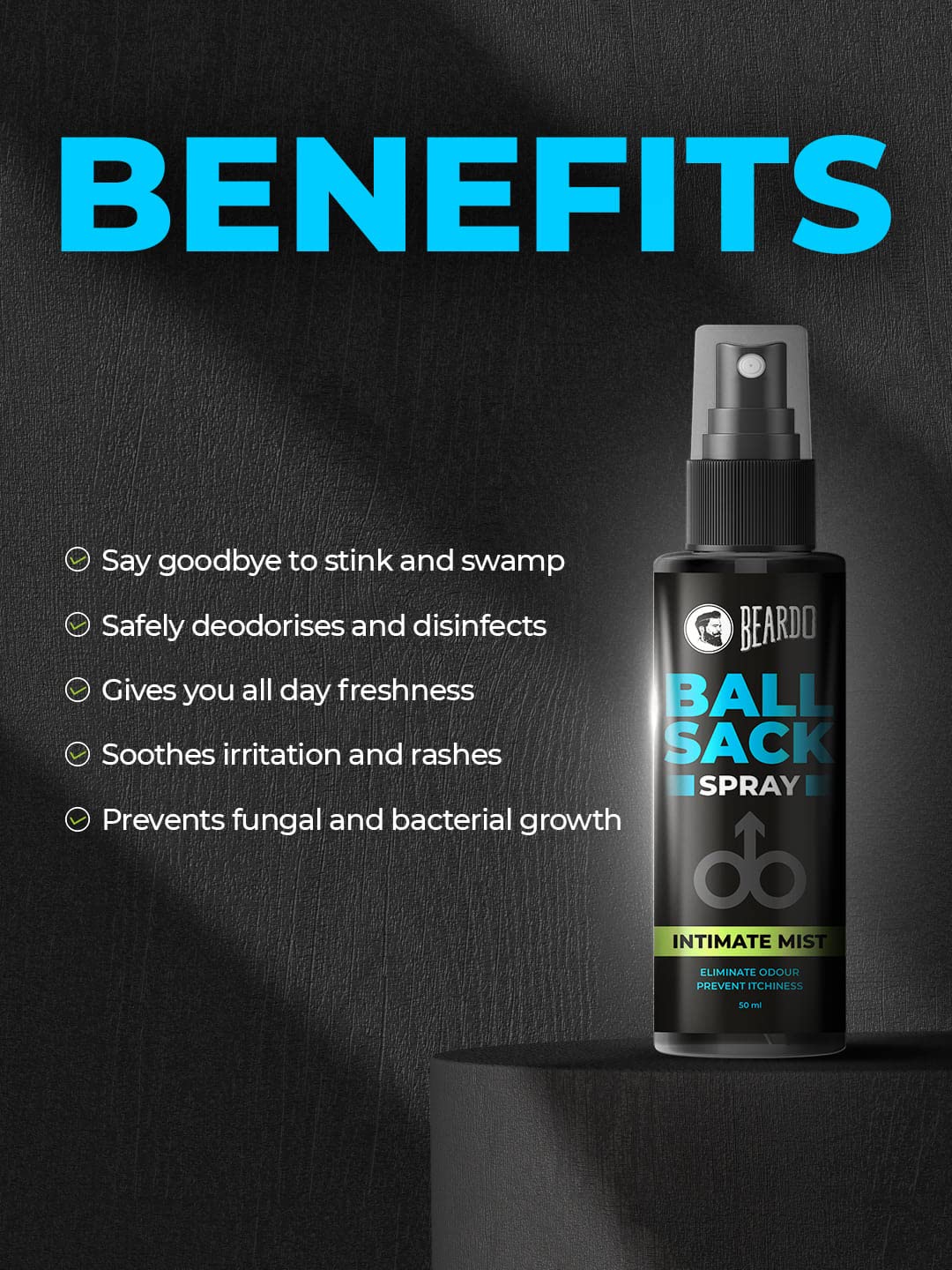 Beardo Ball Sack Spray for Men - 50ml Intimate Hygiene Spray | Fresh, Clean & Dry Balls | Prevents Odor & Itching | Men's Grooming Essential | Perfect for Gym, Travel & Daily Use
