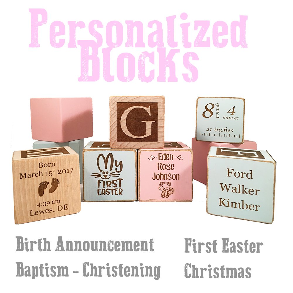 Personalized Wooden Baby Block Gift for Newborn Boys & Girls - Custom Engraved Birth Announcement Keepsake - Perfect for Baby Showers, Christenings & Nursery Decor by Glitzby
