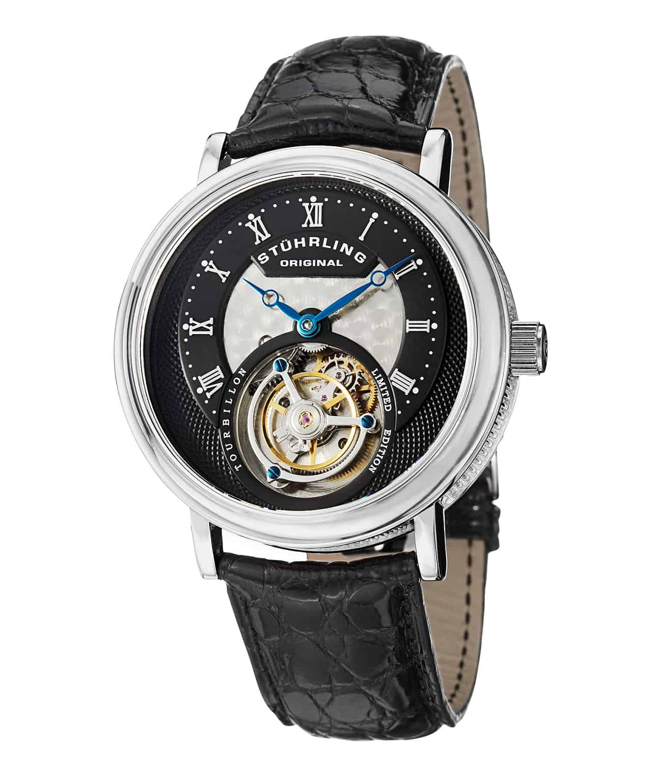 Black Dial / Silver Case / Black Alligator Strap Deployant Buckle
