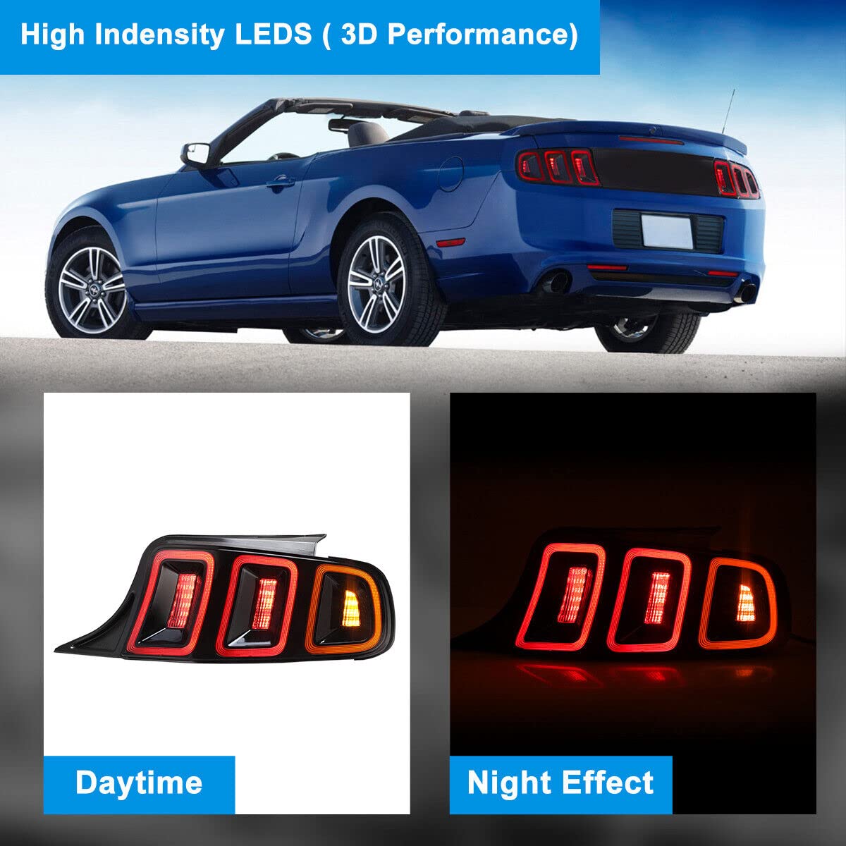 ROXX LED Sequential Tail Lights Assembly for 2010-2014 Ford Mustang - Super Bright Red Lens with Black Housing - Rear Brake Lamp Replacement - Perfect for Night Driving & Car Customization