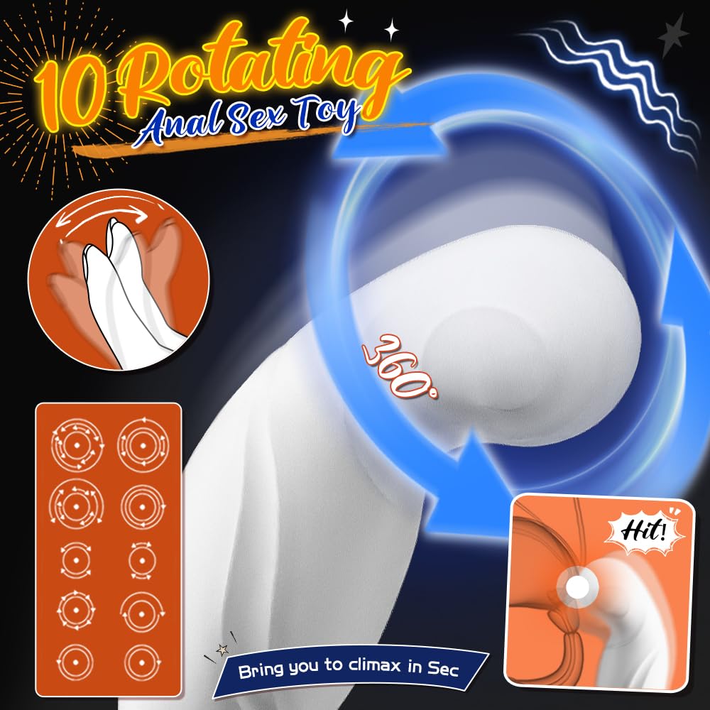 Premium Rotating Anal Vibrator & Prostate Massager for Men - Dual Silicone Cock Rings, Remote Control C-Shaped Penis Ring - Adult Sex Toys for Couples (White) - Perfect for Solo Play & Partnered Intimacy