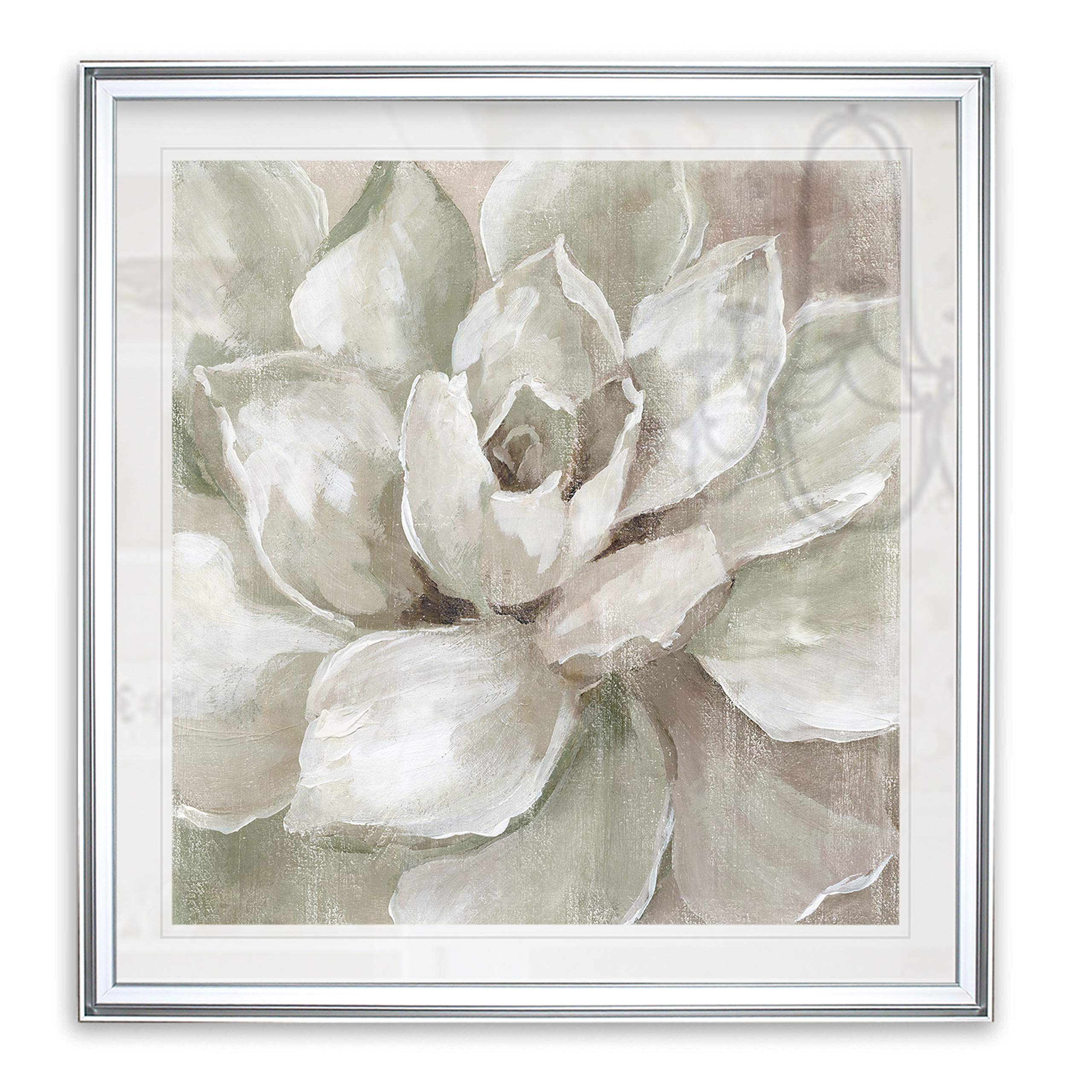 Hazy Summer Succulent White Plant Wall Art - Framed Canvas Giclee Print - Modern Home Decor Painting for Living Room, Bedroom & Office