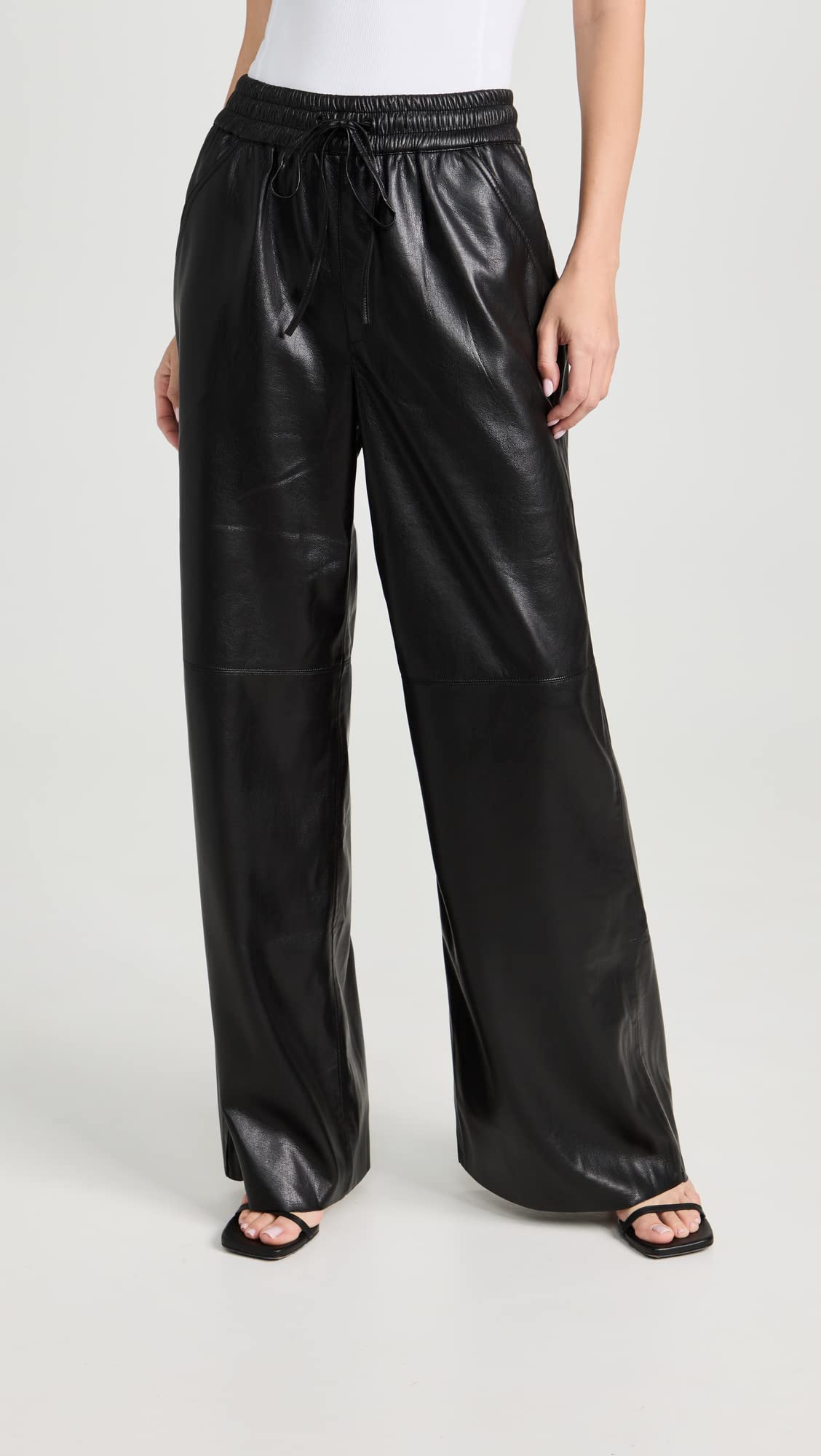 Good American Women's Genuine Leather Wide Leg Pants - Comfortable & Stylish High Waist Trousers for Work, Office & Casual Wear
