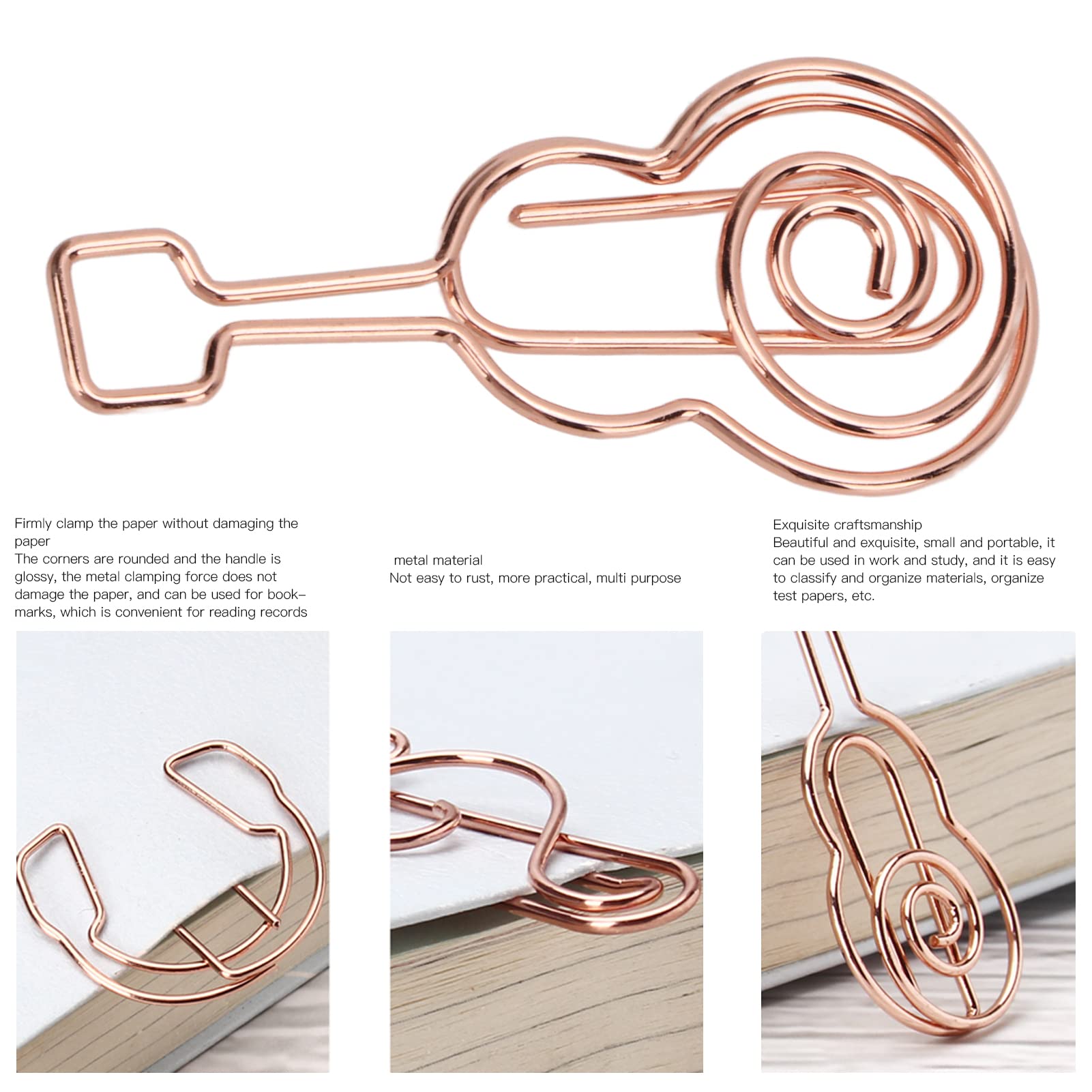 2 Sets Rose Gold Guitar-Shaped Paper Clips (40Pcs) - Cute Music Note Design with Storage Case - Perfect for Office, School, and Gift Giving - Organize Documents, Notes, and DIY Projects