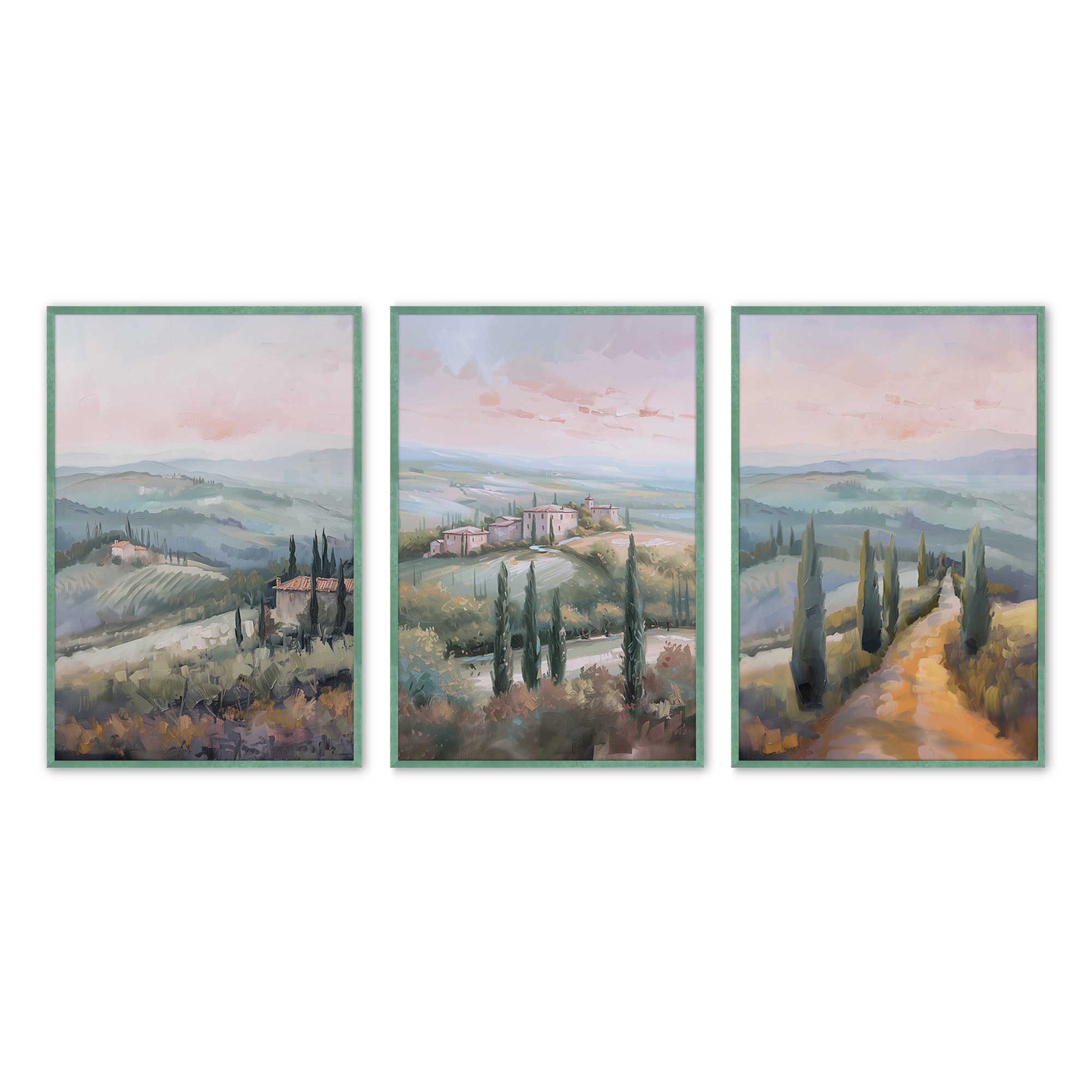 Tuscany Sunset Landscape Art Prints - Set of 3 High-Quality Archival Matte Paper Wall Decor for Living Room, Bedroom & Office
