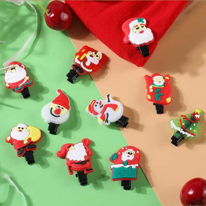 10-Piece Christmas Hair Clips Set - Cute Holiday Hair Barrettes for Girls | Best Christmas Gift for Kids | Party Hair Accessories for Xmas & Winter Celebrations